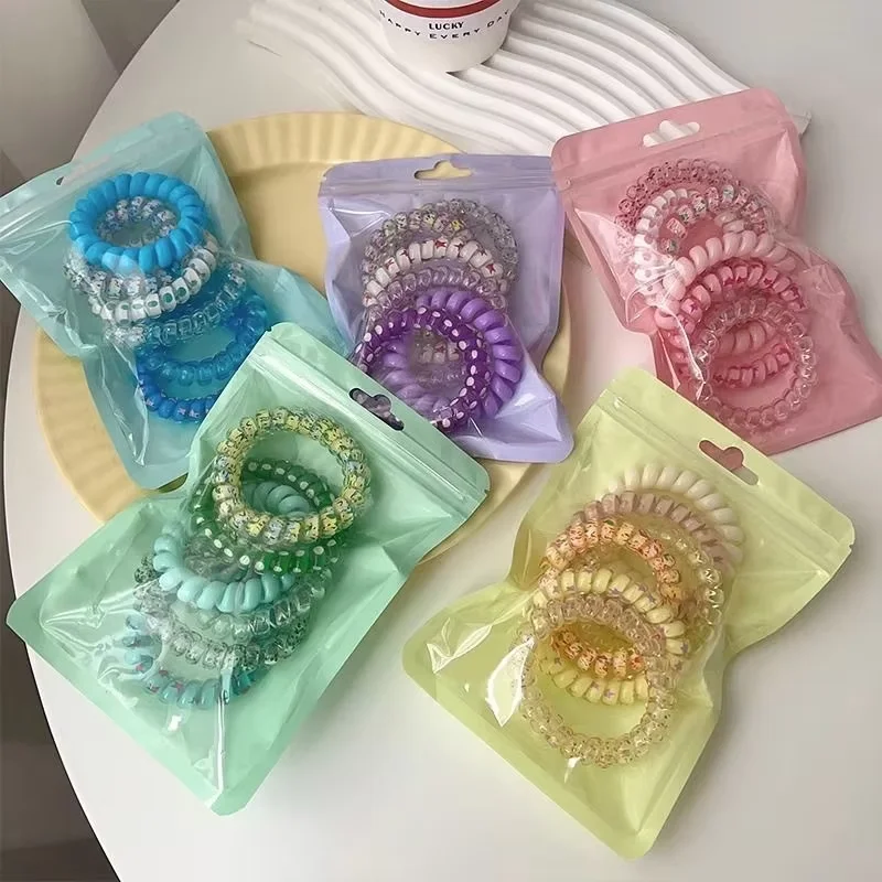 Set Women Fashion Telephone Wire Elastic Hair Band Colorful Printed Spiral Cord Rubber Band Hair Ties Hair Accessories Gift