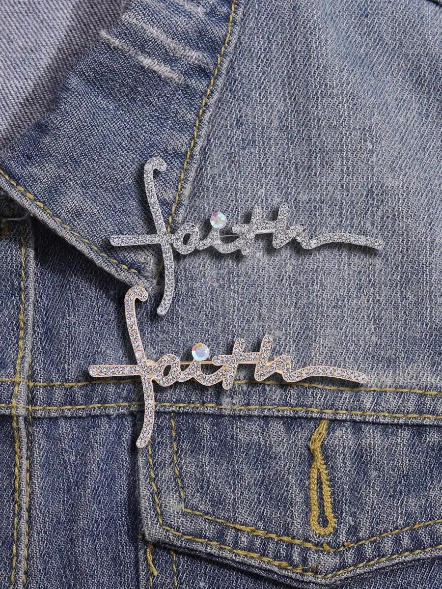 1pc Fashionable Letter Faith Cross Brooch, Unisex Pin For Clothing, Bags And Accessories Pins(Without Box)
