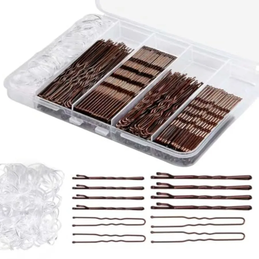 300 Pcs Bobby Pins Hair Pins Kit with Storage Box, 100 Brown Non - Slip Bobby Pins, 100 Invisible Hair Pins for Women and 100 C