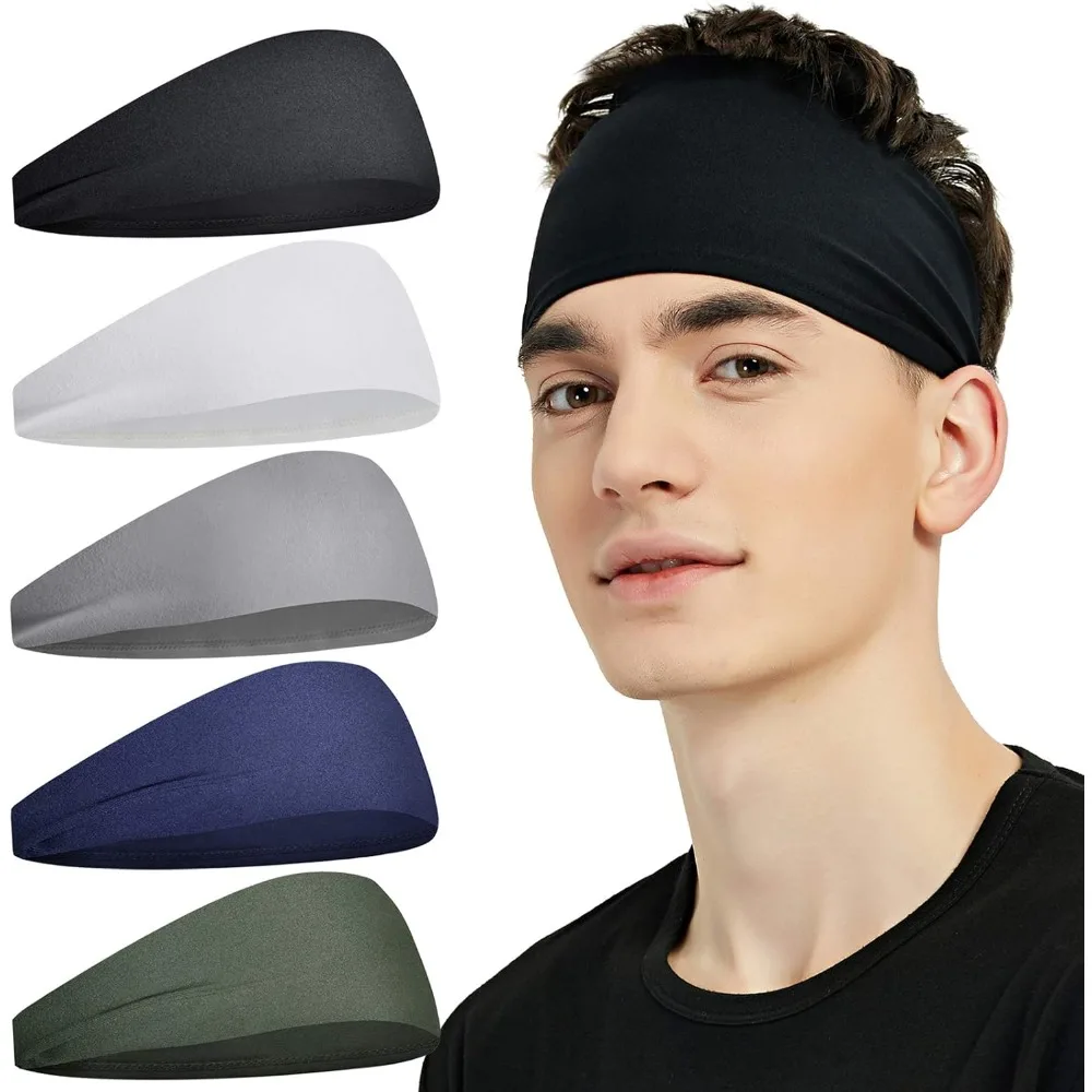 Moisture Wicking Sports Headbands 5 Pack Sweatband for Workout Running Cycling Football Yoga Hair Bands for Women and Men