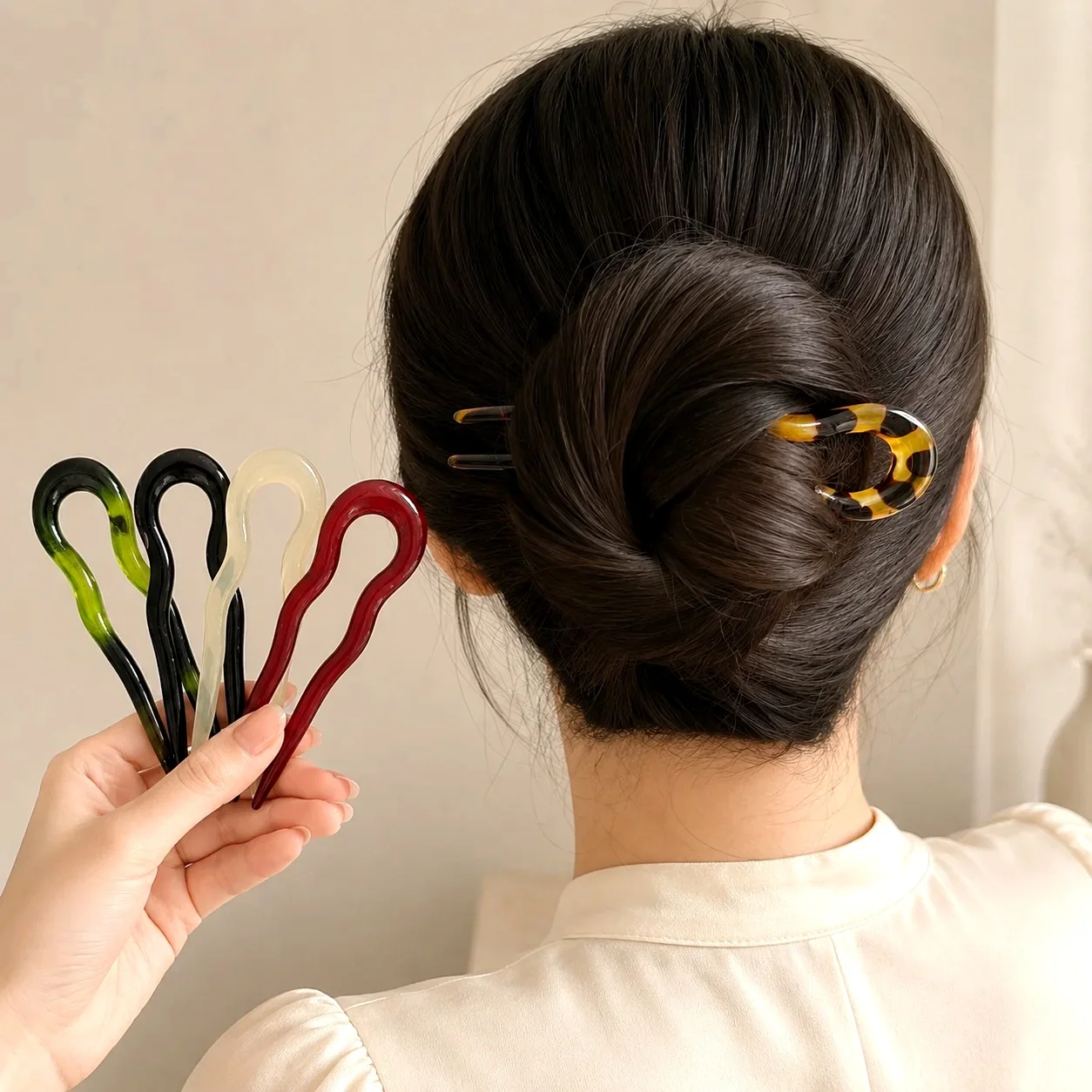 U-Shaped Hair Fork Hair Stick for Women Hairpin Daily Wear Acrylic Acetate Pattern Bun Hair Styling Accessories for Girls Ladies