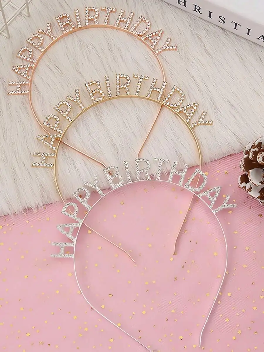Happy Birthday Rhinestone Headband For Adult Party Decoration Photo Shoot