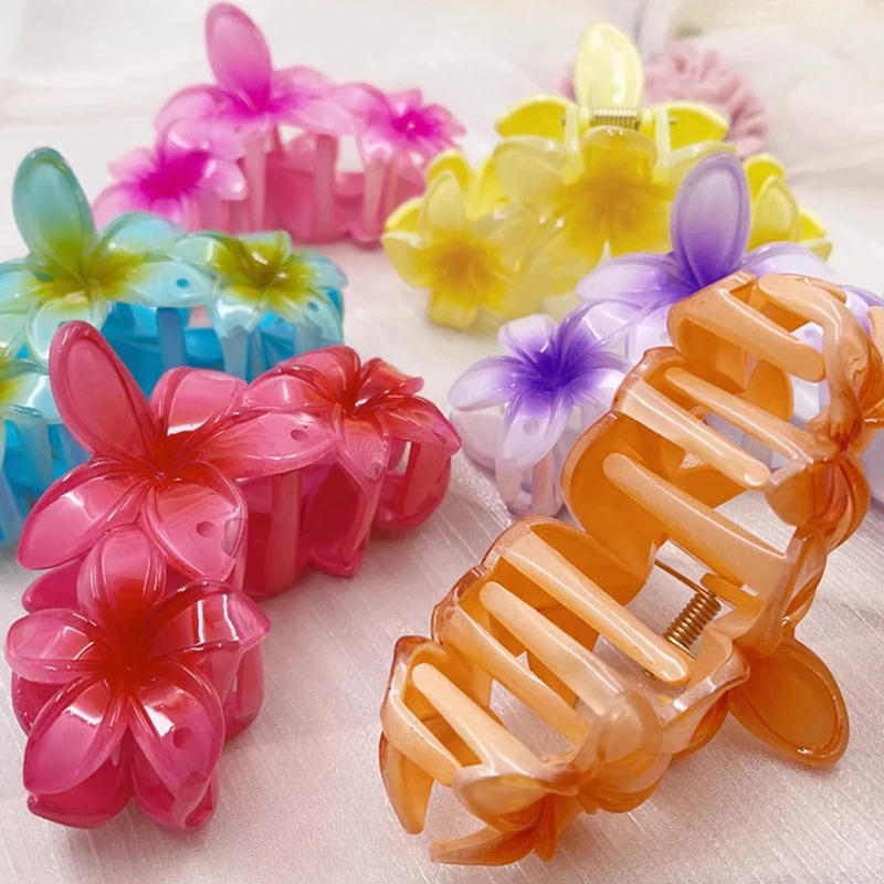Shark Hair Claw Fresh Hawaiian Gradient Floral Acrylic 16Pcs Large Beach Travel Women All Season