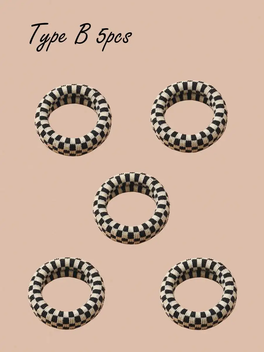 5pcs Plaid Thick Hair Scrunchies Elastic Hair Bands Hair Accessories For Women