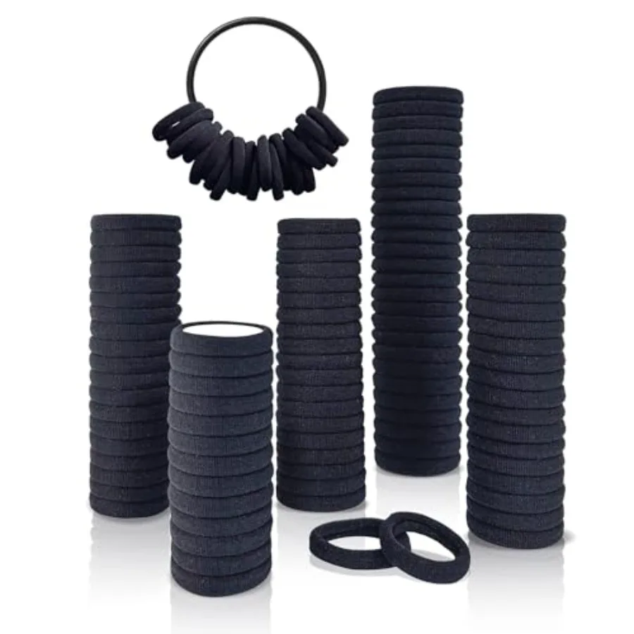 PCS Soft Hair Ties, Black Cotton Seamless Hair Tie with Free Organizer Ring, Premium Hair Bands for Women, Men and Girls