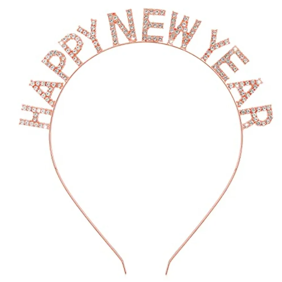 Happy New Year Headband Hairbands Crystal Merry Christmas Crown Hair Hoop Headpiece New Years Eve Party Supplies 2026
