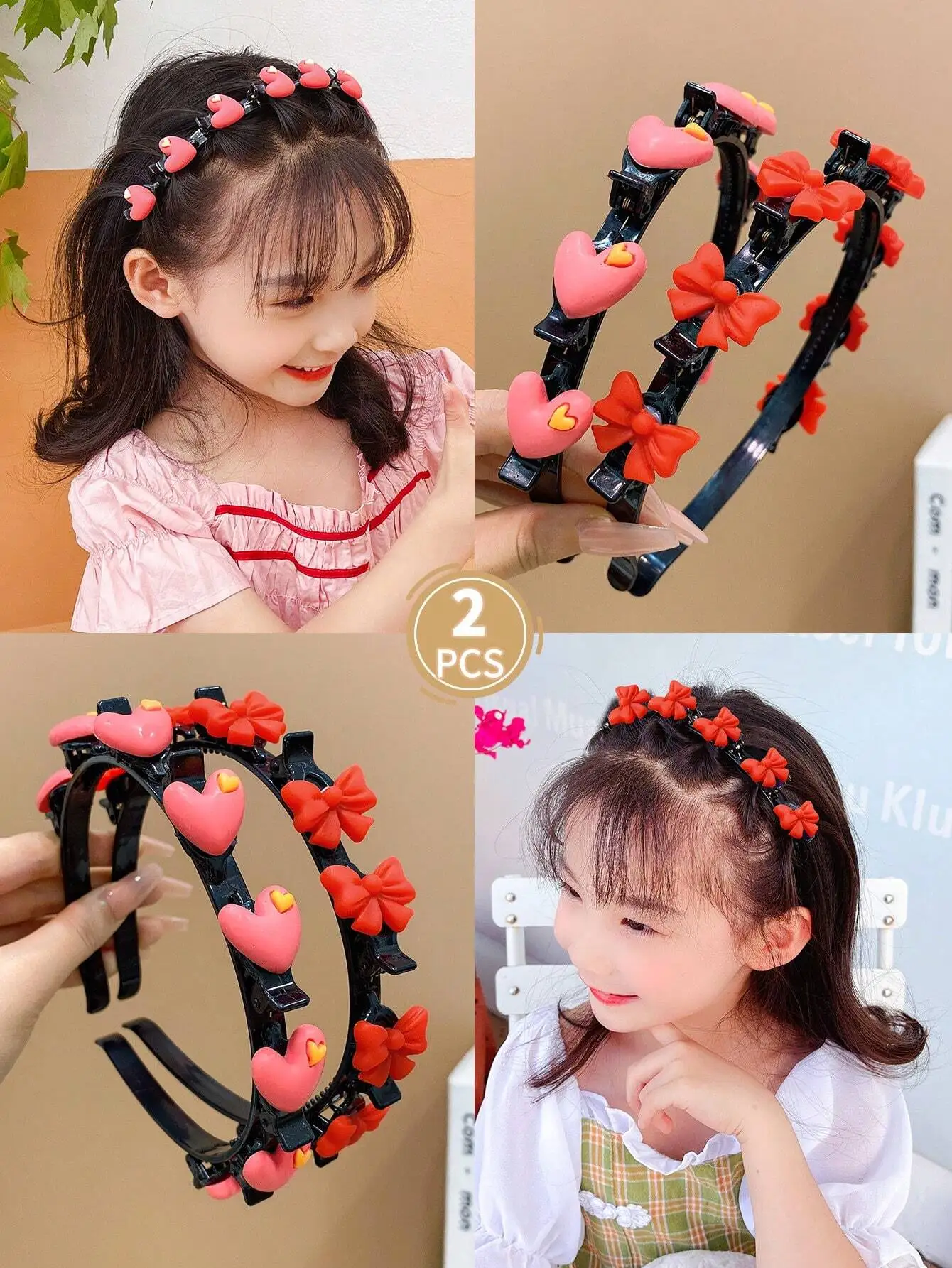 2pcs Girls' Sweet & Lovely Colorful Braided Flower Headband