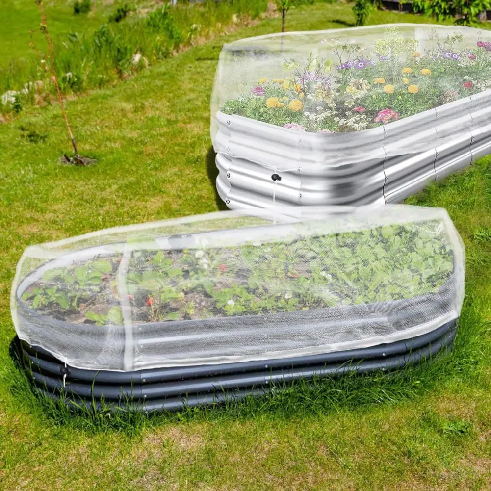 Planter Box Cover Net Garden Bed Cover Netting with Drawstring Fine Mesh Barrier Net Raised Planter Box Protection from Birds