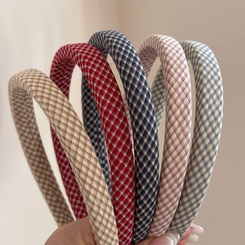 The first choice for quiet luxury! High-quality fabric line plaid headband 2026 new model, warm and narrow headband, natural high cranial top, old money style commuting hair accessories woman