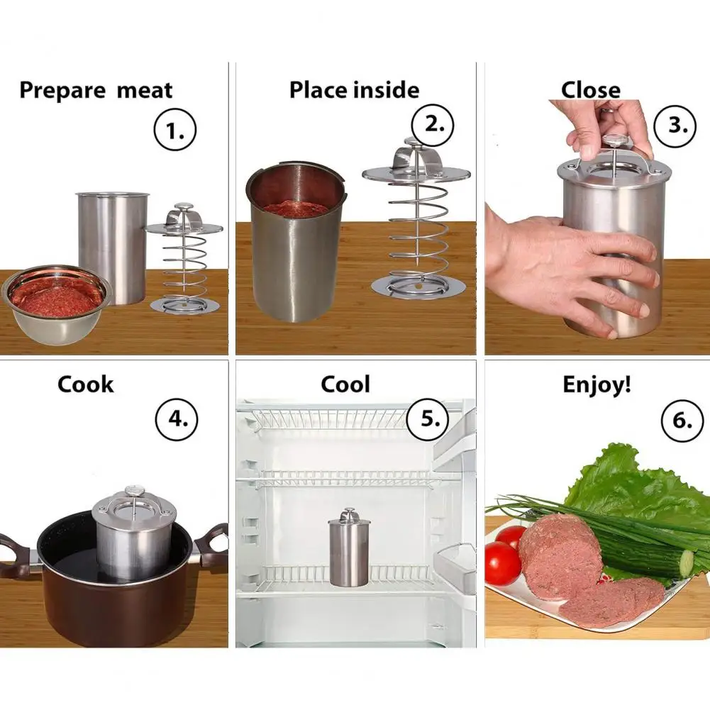 Rust Resistant Meat Container Stainless Steel Meat Steamer Pot with Thermometer Deli Meat Press Mold for Homemade Ham for Lunch