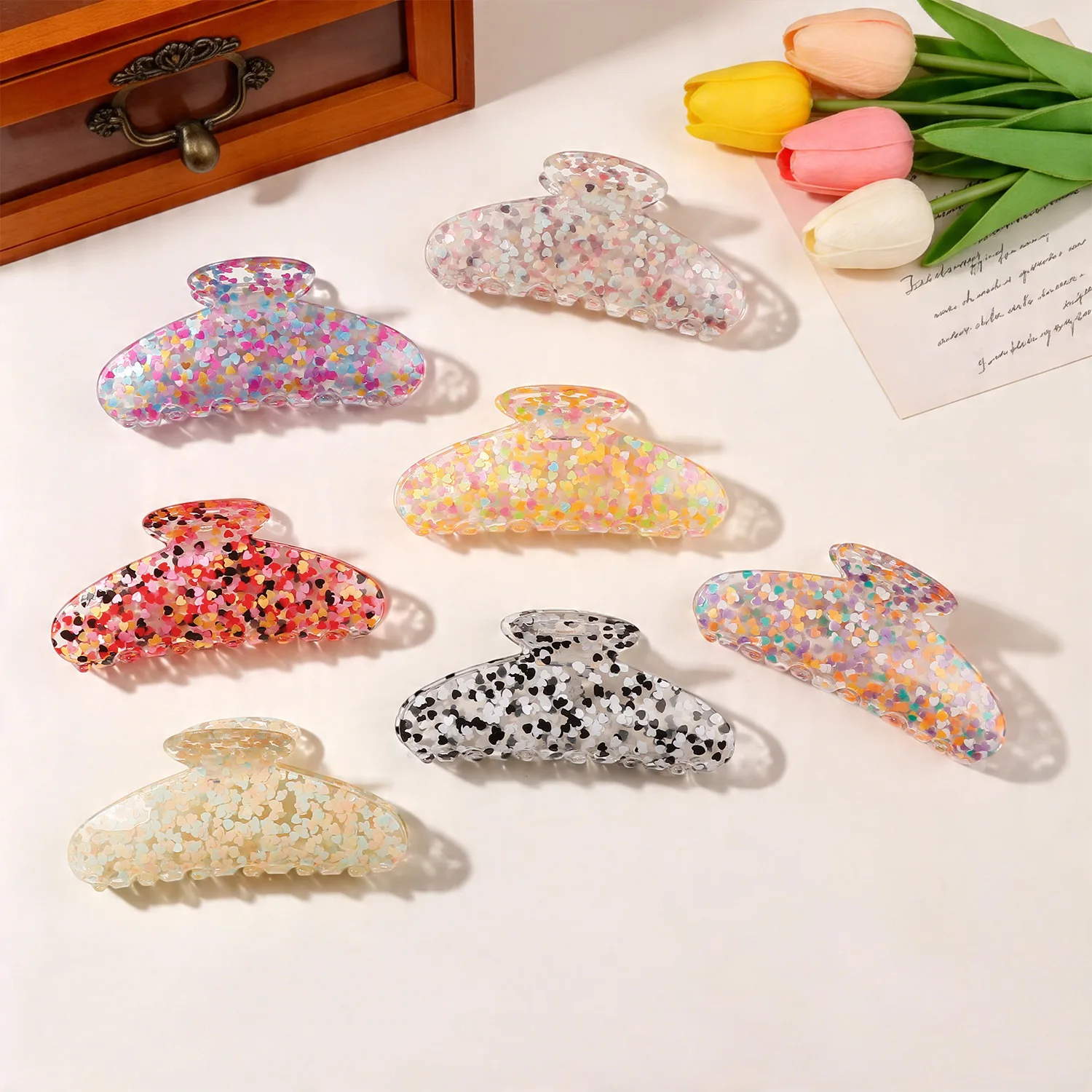 New love transparent grab claw clip card simple high-quality texture headgear student hair accessories