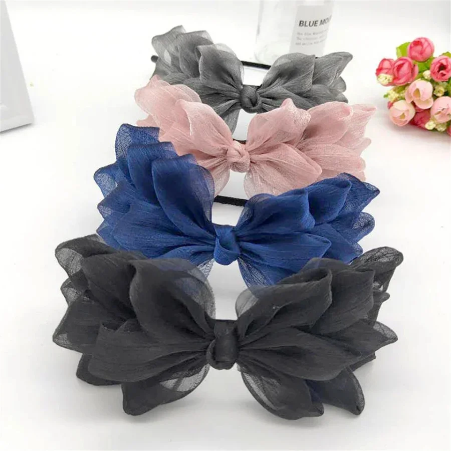 2024 new Korean Retro Ribbon Big Bow Floral Shining Hair Band Women Hair Accessories Hair Hoop Black Pink Girls Headband gift