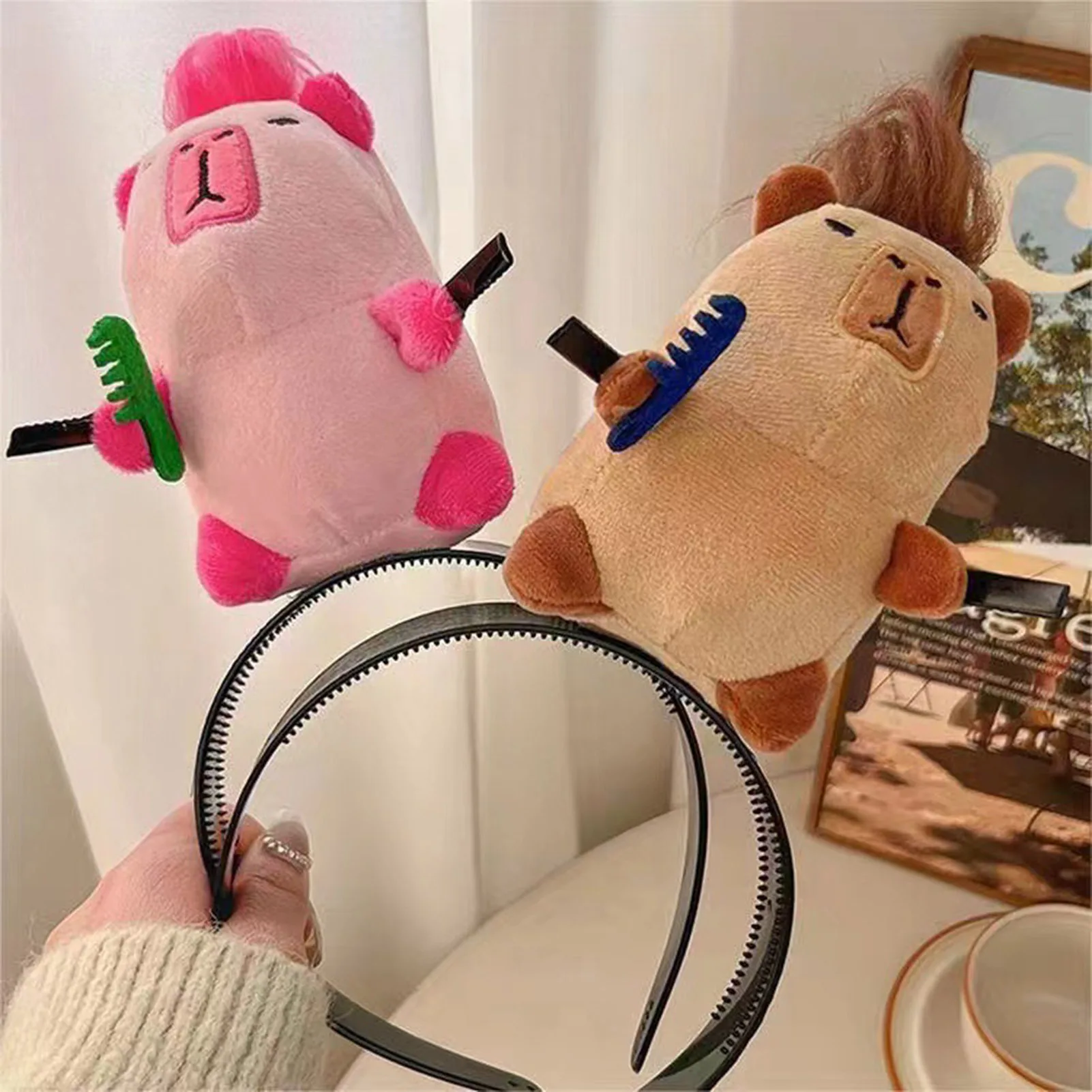 Cartoon Capybara Headband Creative Long Haired Plush Doll Headband Funny Hair Hoop For Washing Cutting Blowing Hair Cute Soft Comfortable Hair Accessories For Women Girls Daily Makeup Face Washing Hai