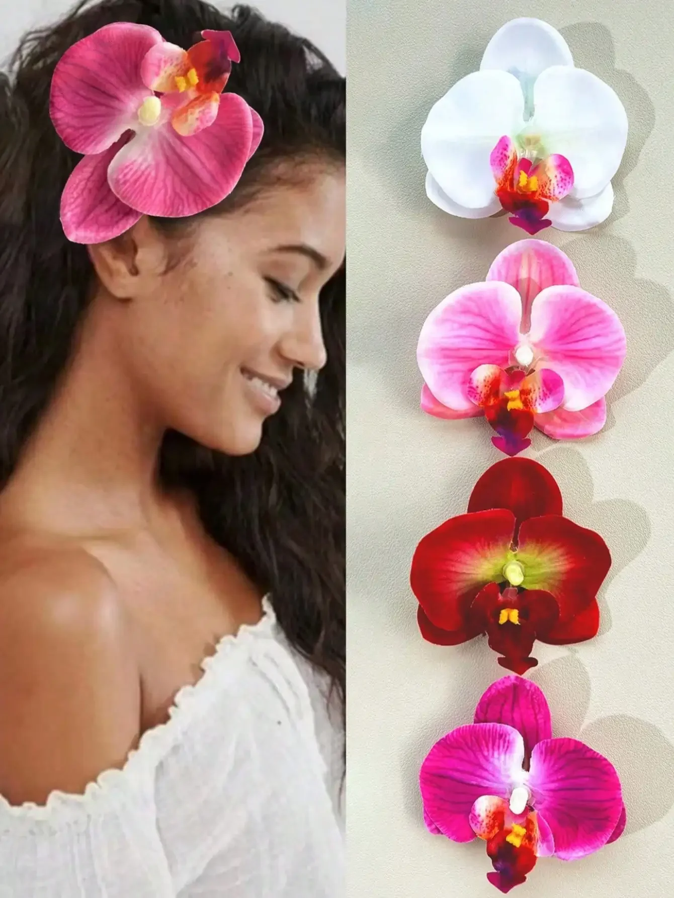 4pcs Floral Hair Clips, 4pcs Artificial Flower Hair Clips, Hibiscus & Lotus Flower Hair Clips, Suitable For Holiday, Beach Party, Summer Tropical Flower Hair Accessories, Great Gift For Girls, Claw Cl