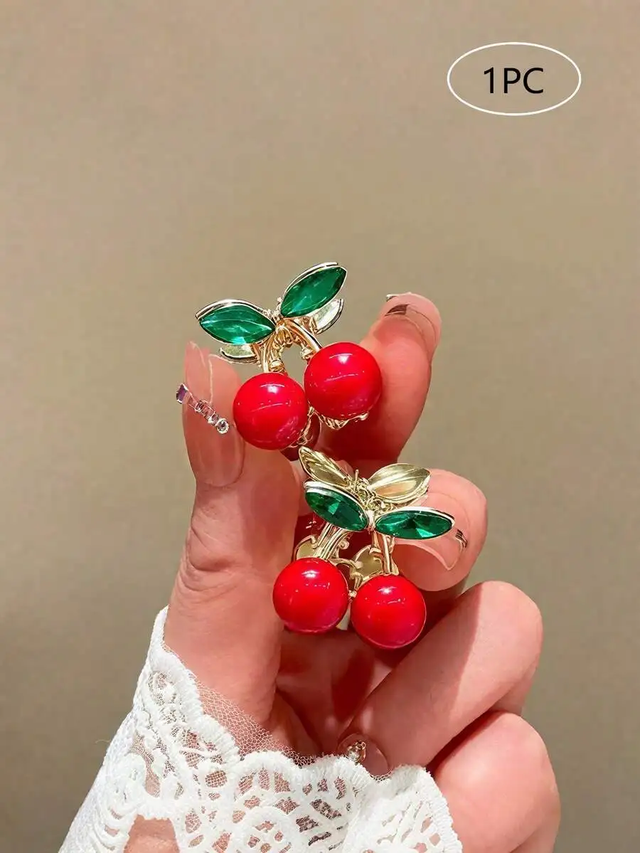 10/4/2PCS/1PC Cute Red Alloy Mini Cherry Hair Clips, Small Hair Claws, Preppy Style Fringe Clips, Side Forehead Decor, Fashion