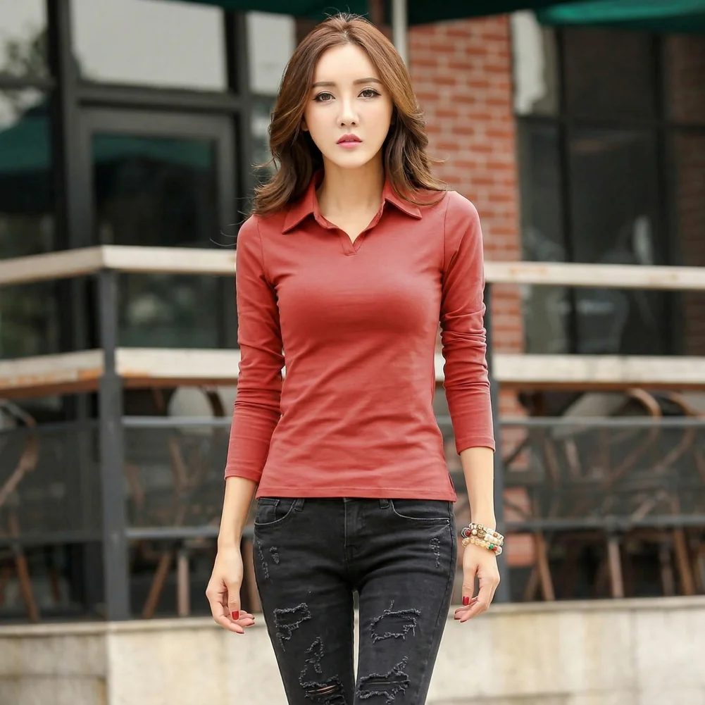 Soft Stretchy Women Tops Women’s Lapel Long Sleeve Tops Slim Fit Pullover Shirts Soft Stretchy Blouses for Work Party Date
