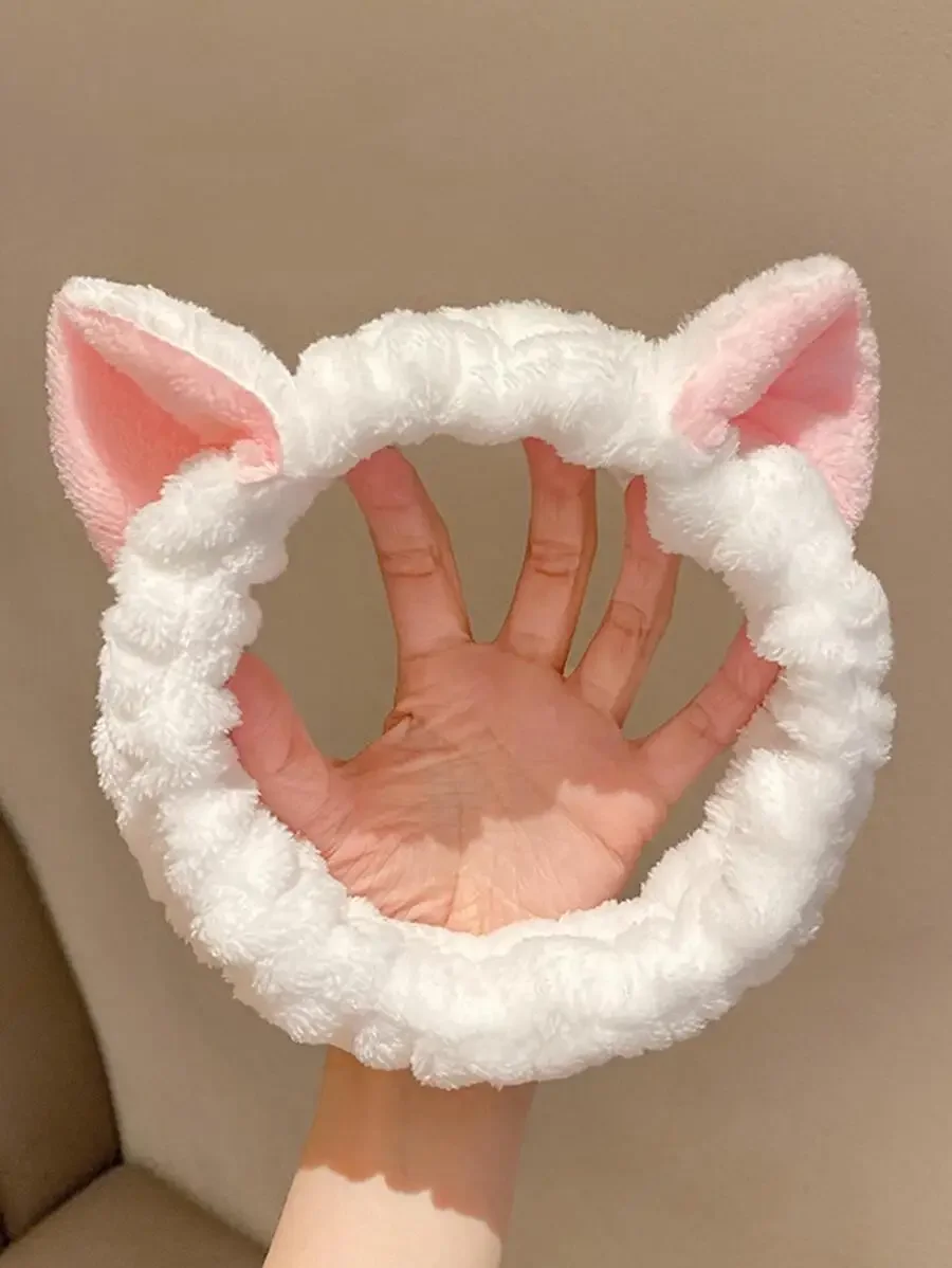 1pc Two Tone Bath Headband, Cute Polyester Cartoon Ear Decor Facial Makeup Headband For Bathroom Home Bathroom Decor Fall Decor