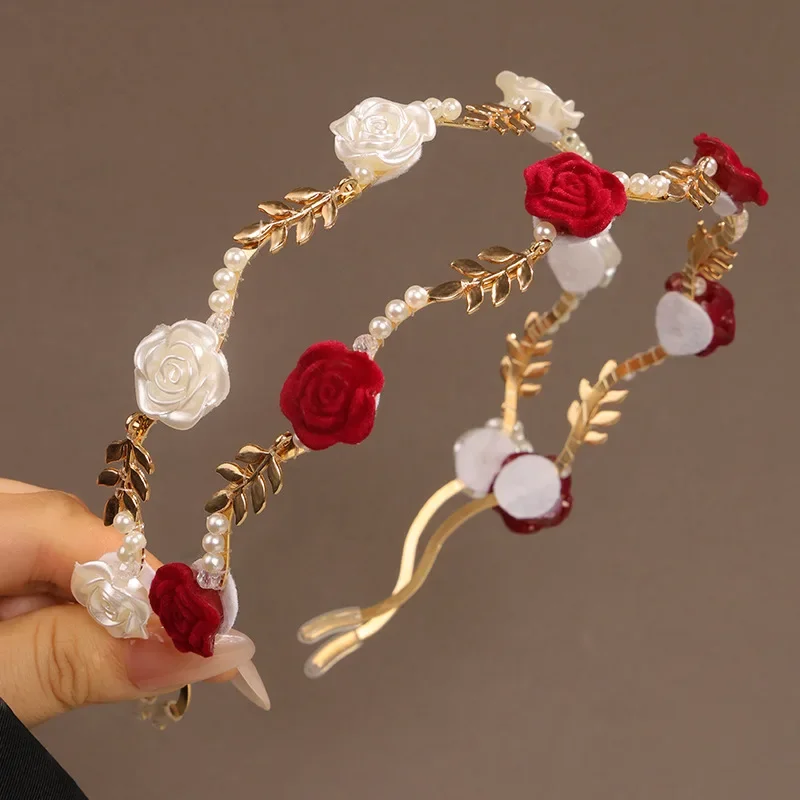 1pc Fairy Beauty Pearl Flower Thin Hair Strap Plucked Cheongsam Bridal Headwear Light Luxury Rose Press Hair Strap Hair Bands For Women Hair Accessories Elegant Wedding Party Hair Styling Accessories 