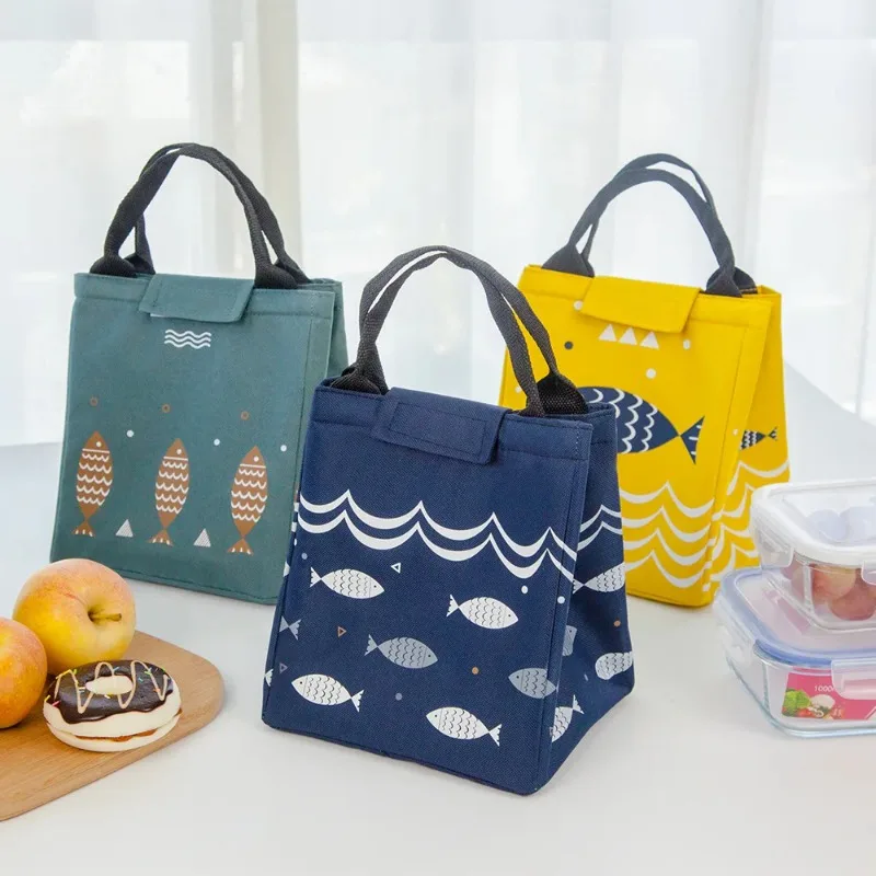 New Waterproof Oxford Tote Lunch Bag Large Capacity Thermal Food Picnic Lunch Bag for Women Kid Men Fish Pattern