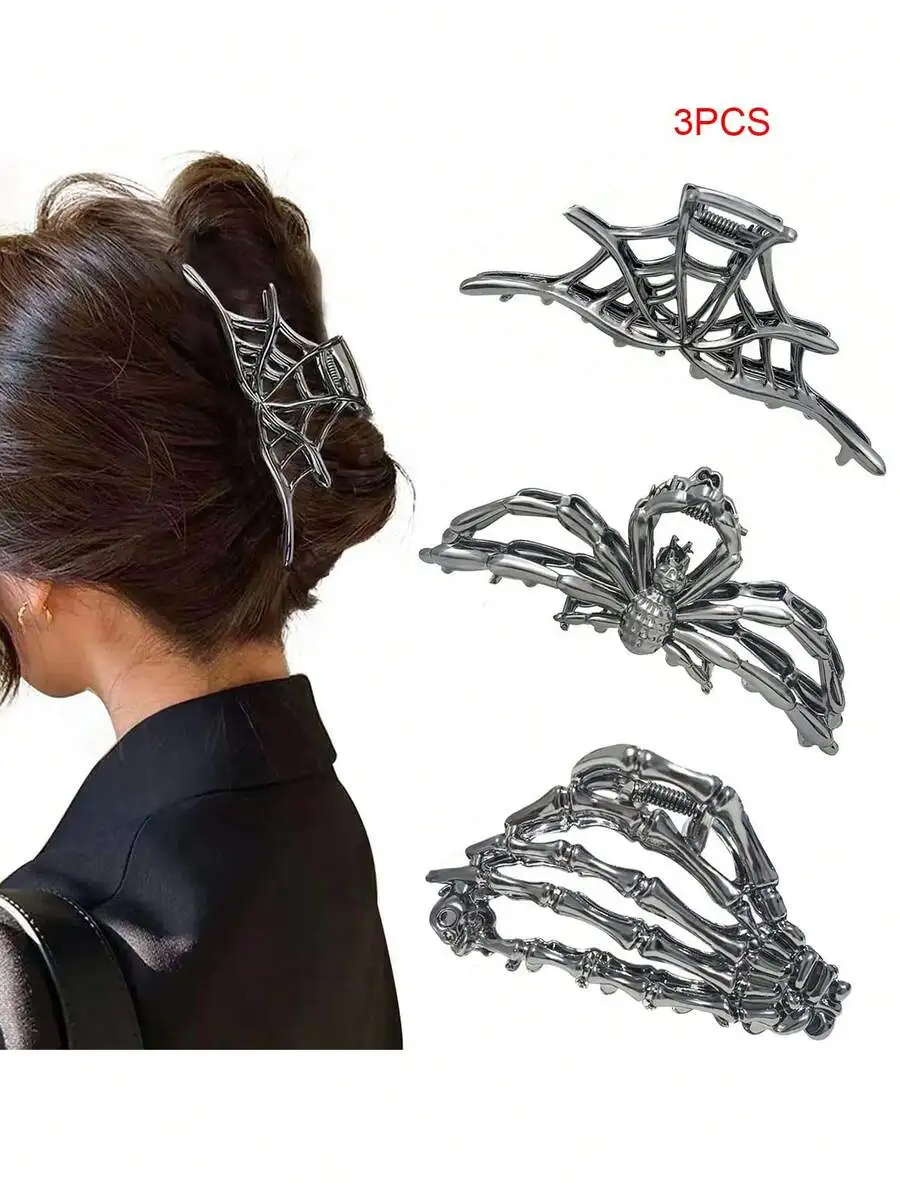 2pcs/1pc Unique Creative Dark Metal Skull Hair Clips, Punk Street Style Hair Claw Barrettes, Fashion Versatile Hair