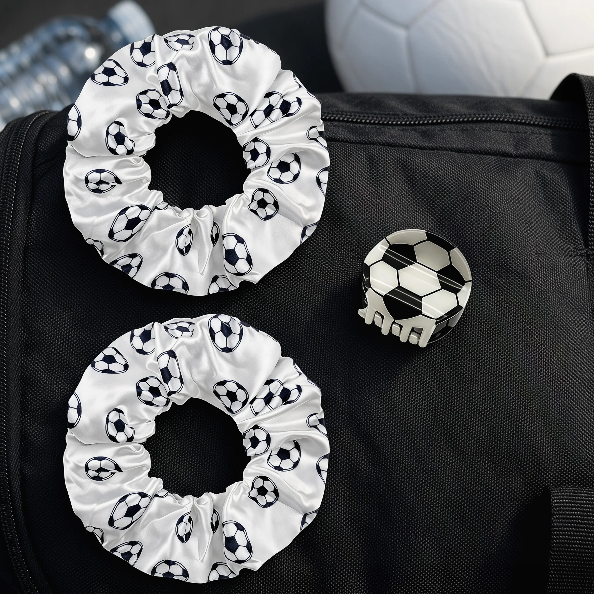3PCS Multicolor Soccer Game Day Satin Hair Accessory Set, Sleek Satin Scrunchies, Stretch Elastic Hair Ties, Sports Followers To Fix Hairstyles For Competitive Matches, Sports Meetups And Sport-focuse