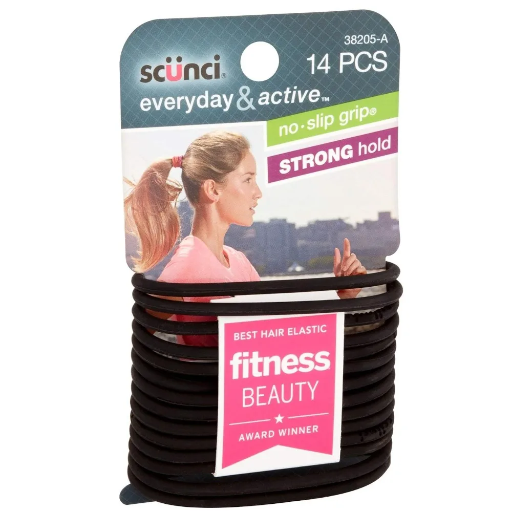 Black Gel Hair Elastics No Slip Strong Hold Ponytail Holders for Women 14 Count