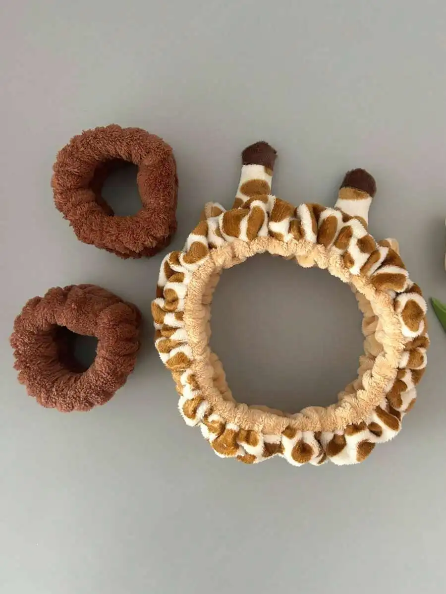 3pcs Set Giraffe Plush Headband And Hair Ties For Women Adult