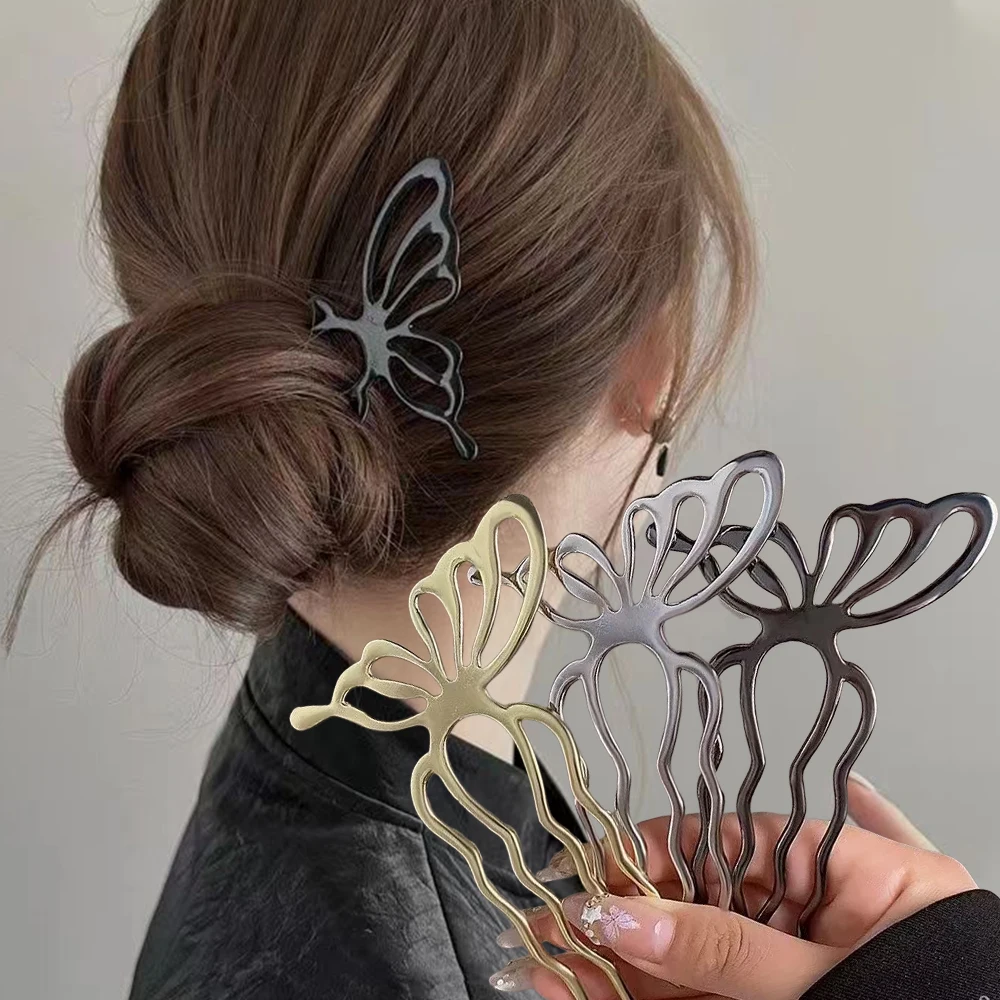 Korean Butterfly U Shape Hair Sticks Hair Bun Comb Clip Metal Hair Stick Hairpin Women Hairpin Fashion Styling Hair Accessories