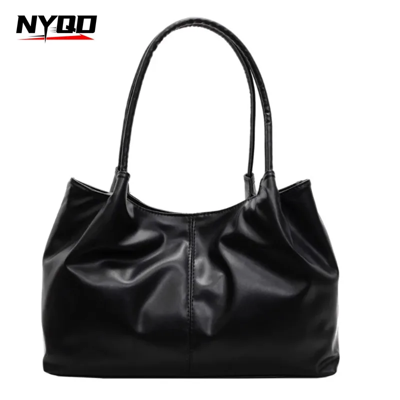 Retro PU Leather Tote Hand Bags for Women Magnetic Buckle Large Capacity Casual Versatile Commuter Shoulder Handbags