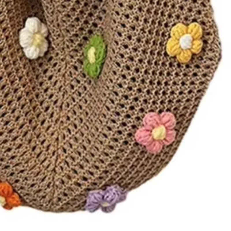 Large Capacity Beach Tote Knitted Beach Bag with Colorful Flowers for Women Girls Summer Holiday Travel Picnic Shopping