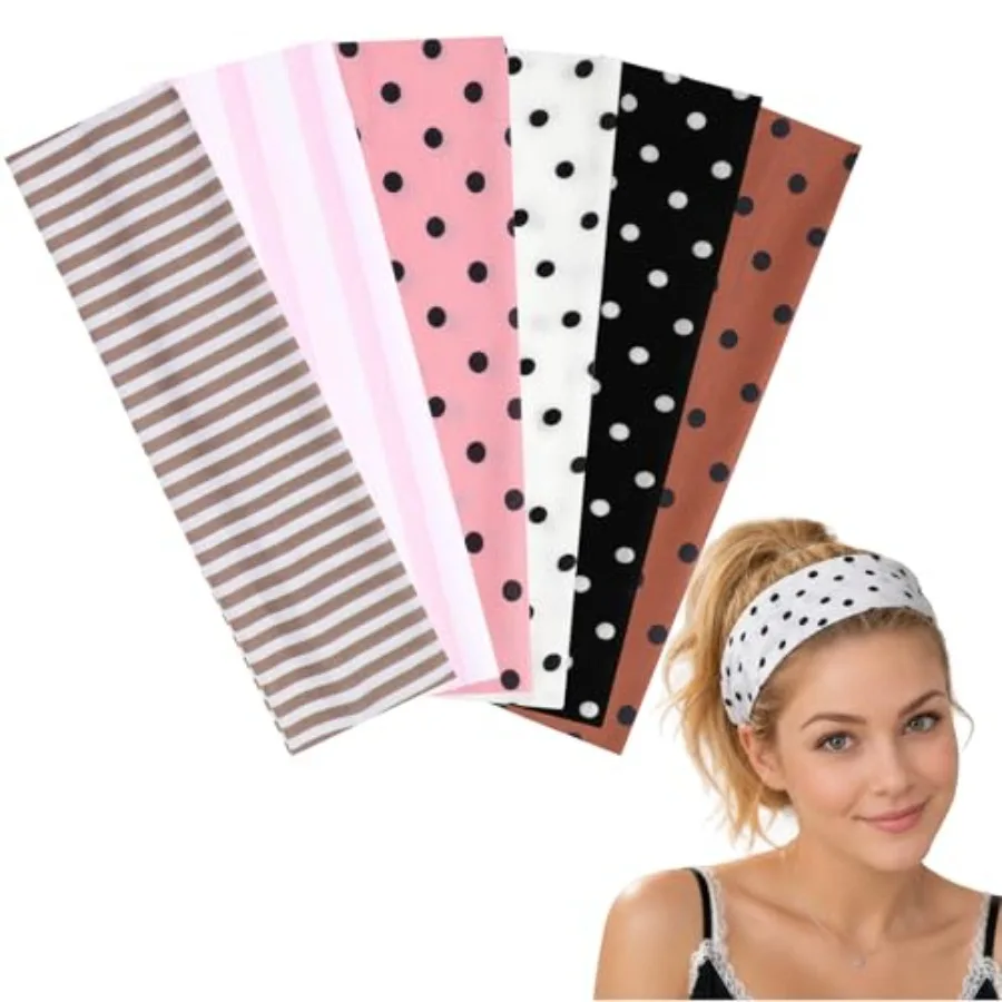 6 Pcs Polka Dot Headbands for Women, Elastic Non Slip Hair Bands Soft Wide Headbands Cute Hair Accessories for Yoga Workout Dai