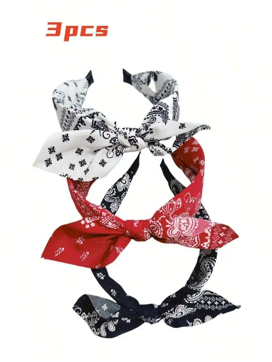 3pcs Polyester Bowknot Bohemia Style Headbands, Suitable Spring/Summer Hairband Hair Hoop Hair Accessories