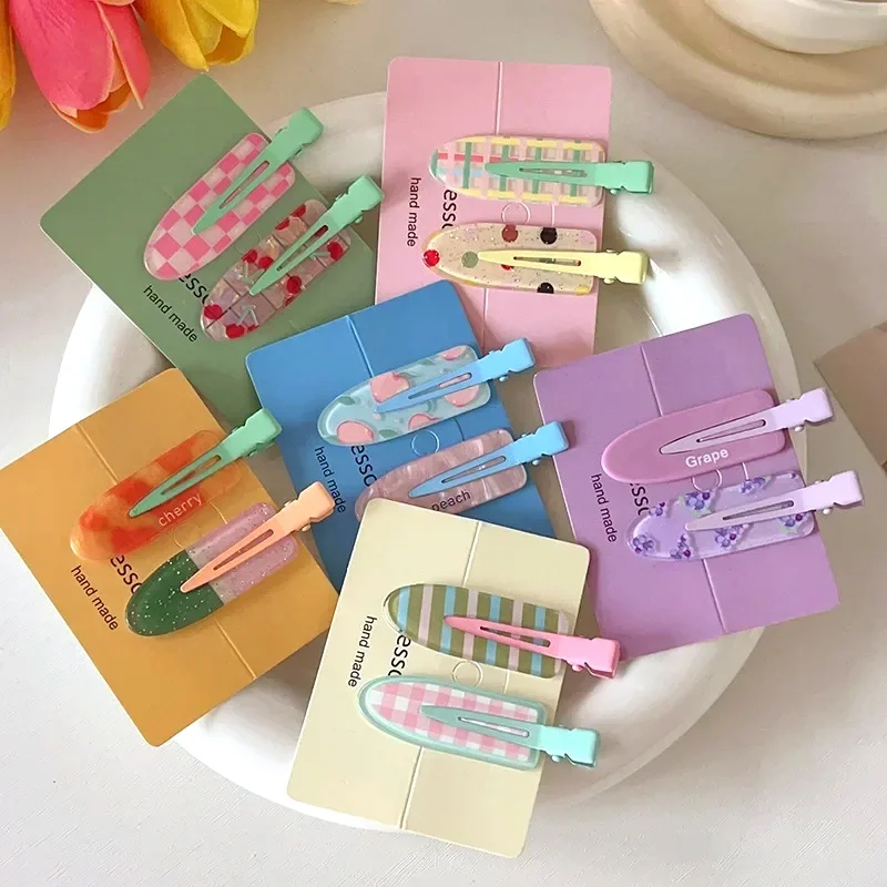 2/4pcs Candy Color Fruit Hair Bang Clip Summer Hairpin No Crease Acrylic Barrette Hair Side Clamp For Girl Hair Accessories