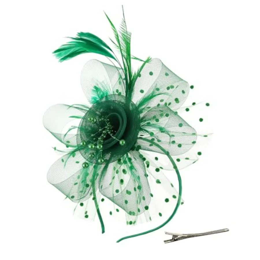 Women's Feather Mesh Flower Fascinator with Headband and Clip Wedding Tea Party Fascinator Hats for Ladies