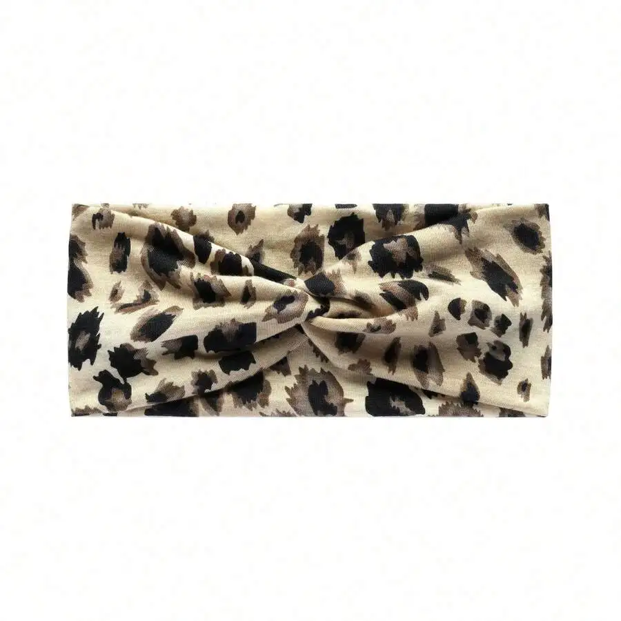 Women Leopard Print Twist Headband Soft Stretchy Bohemian Hair Accessory For Sports Fashion