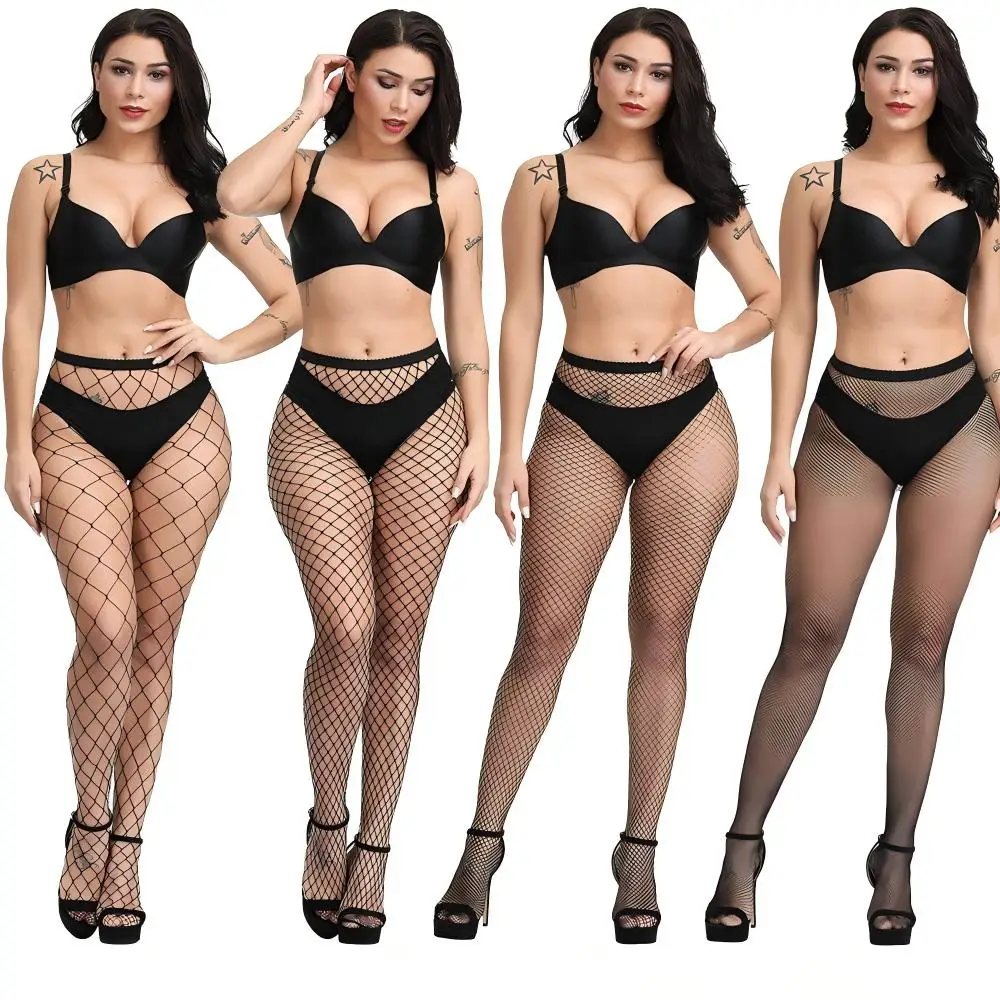 2026 New Women Sexy Fishnet Stockings 4 Sizes Mesh Hole Design High Elastic Hollow Out Pantyhose Black Slimming Body Tights