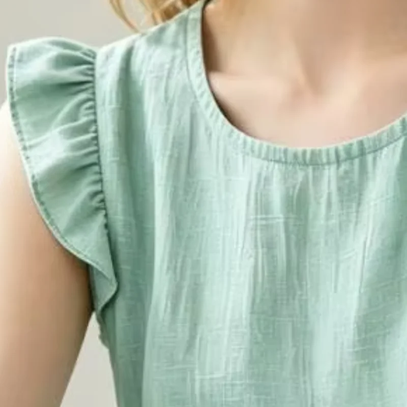 Women Sleeveless Blouse Loose Fit Ruffle Sleeve Vest, Feminine Ruffle Breathable Sleeveless Blouse for Work Beach Vacation