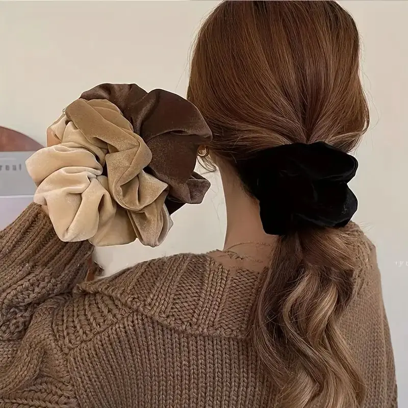 4Pcs Retro Velvet Large Hair Scrunchies Elastic Hair Bands Winter Warm Hair Rope Fashion Hair Accessory Women Fashion Hair Decor