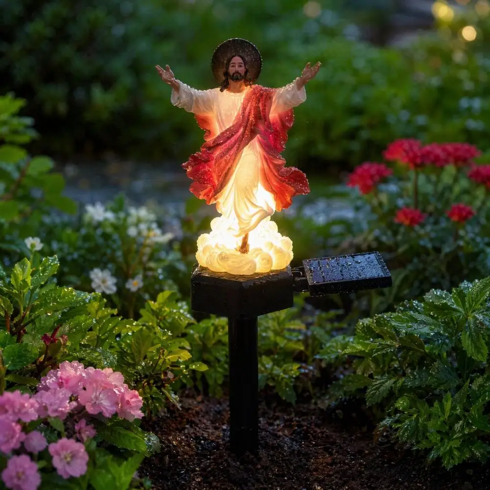 Outdoor Solar Landscape Decor Jesus Statue Solar Light Outdoor Garden Figurine Waterproof Pathway Lamp Yard Patio Christmas